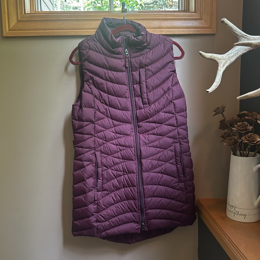 Duluth Trading Company Down Right Tunic Vest, deep burgundy color